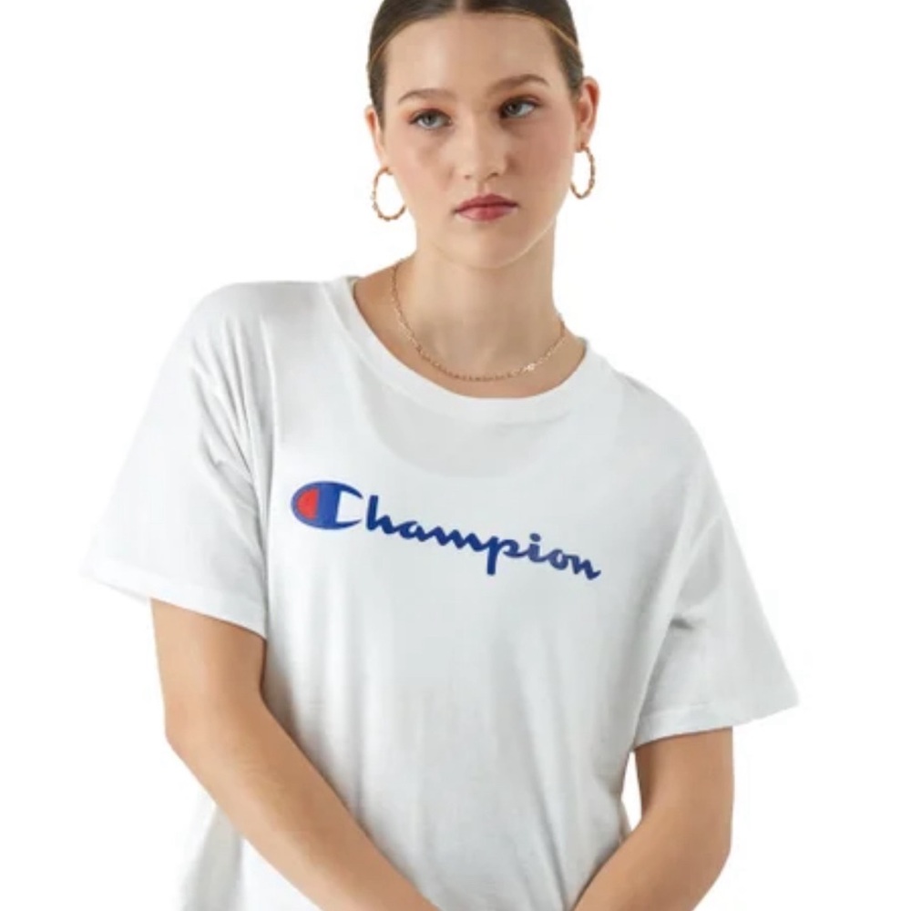 Champion Size Small. Cropped T-Shirt, Script Logo. $10